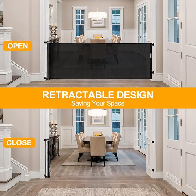 140 Inch Retractable Dog Gate Extra Wide Dog Gates for Large Openings Retractable Baby Gates for Doorway Extra Wide Baby Gate Long Dog Gates Indoor Extra Long Baby Gate Retractable Pet Gates for Kids