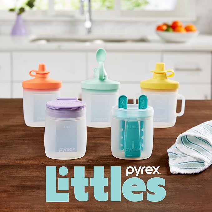 Pyrex Littles Sippy Cup 5 OZ Pouch, Silicone Baby Toddler Feeding Set, Airtight Leak-Proof BPA Free Non-Breakable Dishwasher Safe, Ages 6 Months +