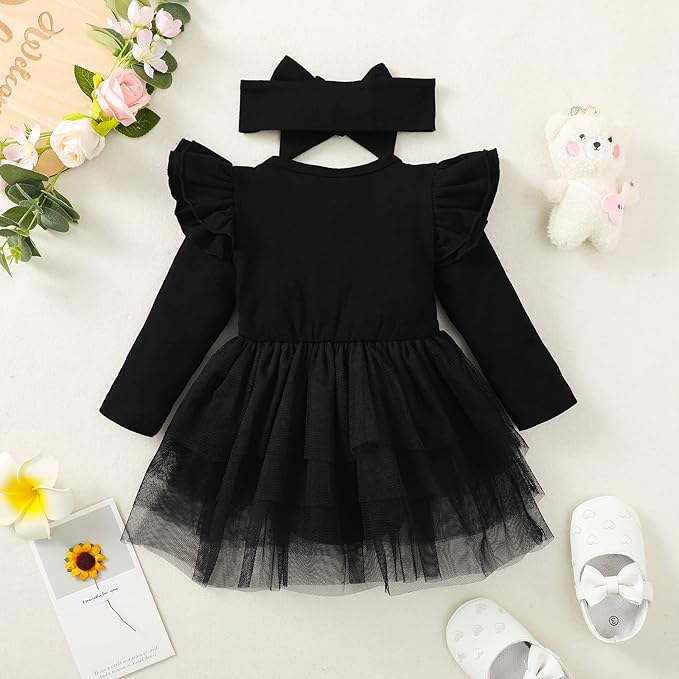 Baby Girl Ruffle Sleeve Romper Dress Outfit Newborn Princess Tulle Dresses Infant Jumpsuit Tutu Skirt Set Clothes