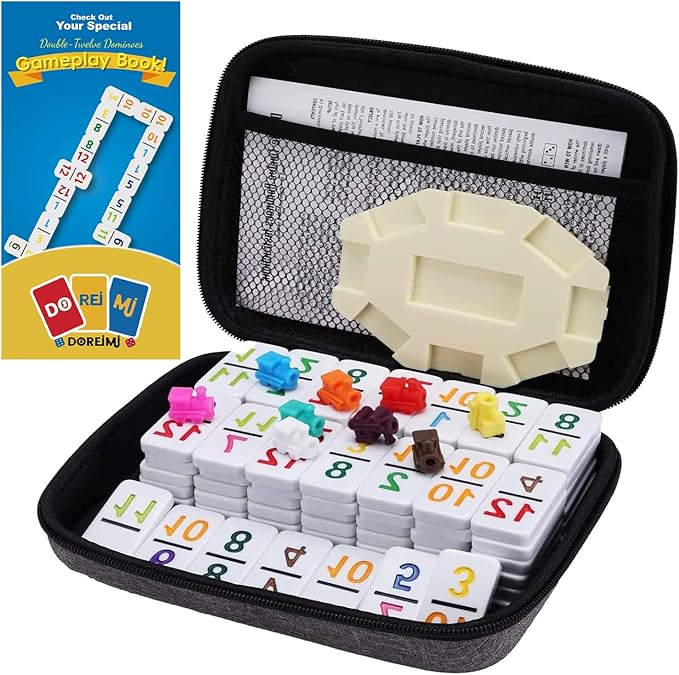 Mexican Train Dominoes Set Numbers, Double 12 Dominoes Set with 91 Colored Tiles and Protable Case, Travel Number Domino Set for Kids, Adults Family Board Team Games