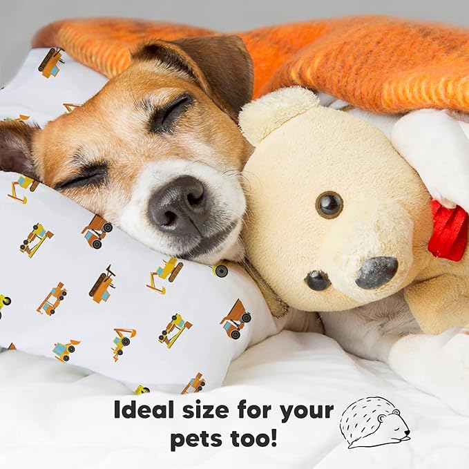 Toddler Pillow with Pillowcase - 13x18 My Little Dreamy Pillow, Organic Cotton Toddler Pillows for Sleeping, Kids Pillow, Travel Pillows,Mini Pillow,Nursery Pillow,Toddler Bed Pillow (Construction)