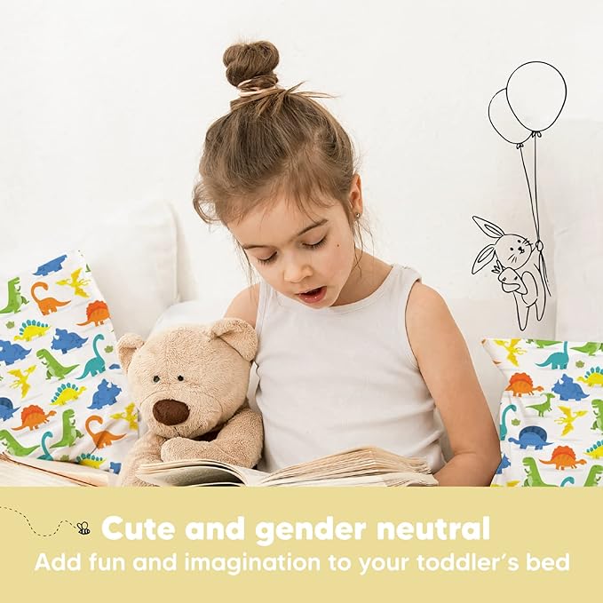 Toddler Pillow with Pillowcase - 13x18 My Little Dreamy Pillow, Organic Cotton Toddler Pillows for Sleeping, Kids Pillow, Travel Pillows, Mini Pillow, Nursery Pillow, Toddler Bed Pillow (Happy Dino)