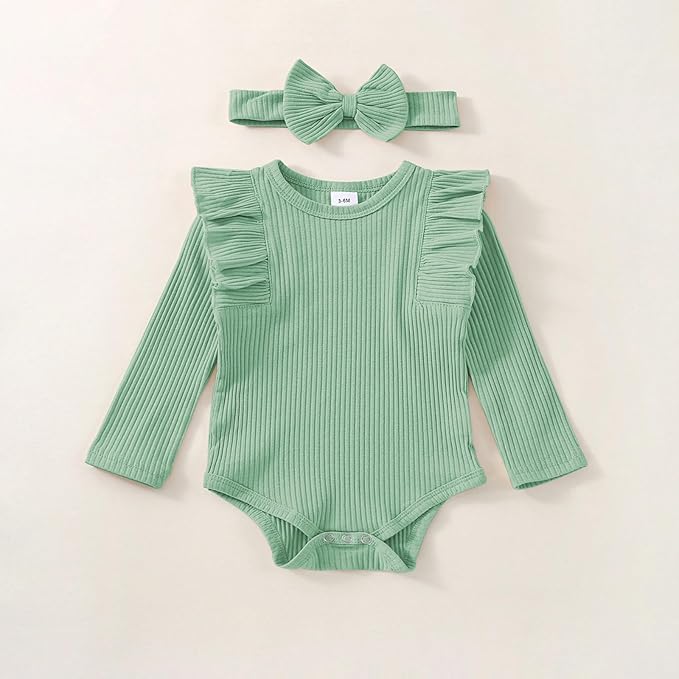 Baby Girl Clothes Newborn Infant Fall Winter Outifts Ribbed Ruffle Long Sleeve Romper Pant Outfit Set 3pcs 0-18Months