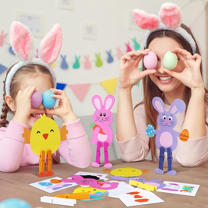30 Sets Easter Crafts for Kids DIY Easter Bunny Clothespin Craft Eggs Chick Sheep DIY Kits Funny Easter Activities for Kids Home Classroom Easter Spring Party Favor