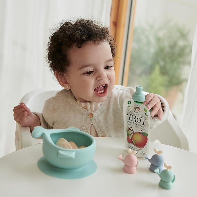 Whale SoftSip Food Pouch Topper | 2EA + Travel Case | Prevent Spills & Leakage | Protect Child Baby Toddler Mouth | Food Grade Silicone Reusable | Baby Led Weaning | BPA Free| Pink+Blue