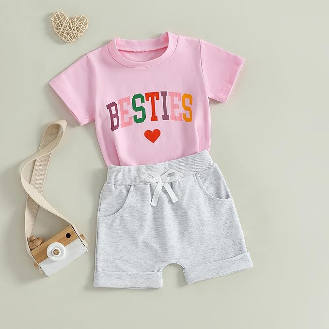Douhoow Baby Girl Outfits Letter Print Short Sleeve Baby Girl Tops and Toddler Shorts 2 Pcs Girls Summer Clothes