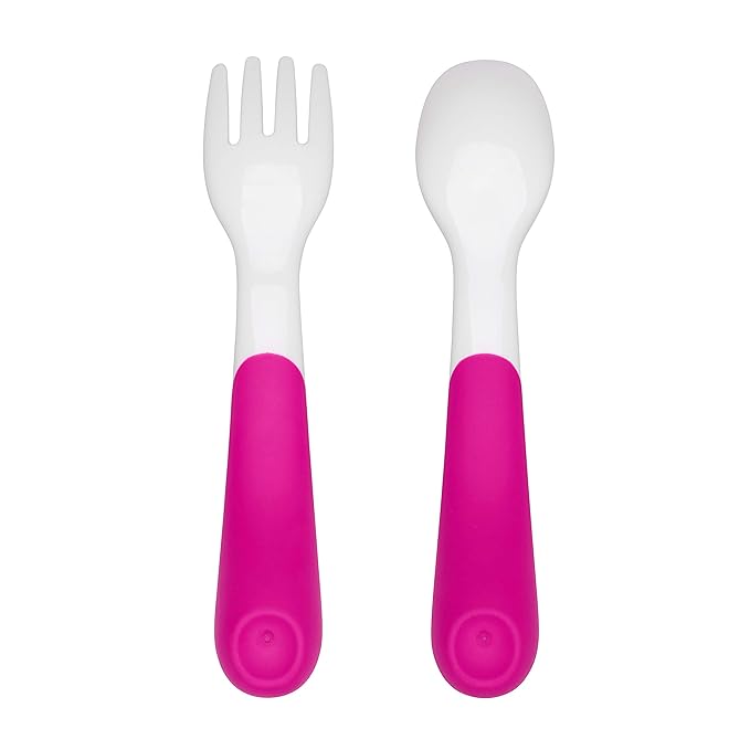 OXO Tot Plastic Fork & Spoon Set With Travel Case- Pink