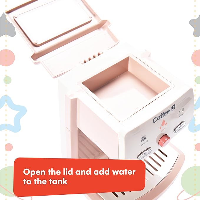 Kidzlane Kids Coffee Maker Playset - Toy Espresso Machine - Play Toy Coffee Maker and Pretend Coffee Set with Realistic Action, Light and Sound - Kids Coffee Play Real Set