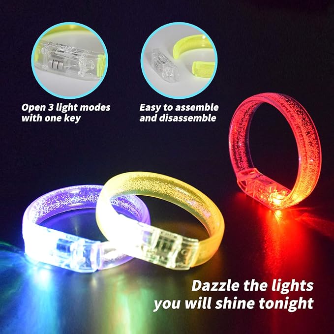 14pcs Glow Bracelets with 14pcs Spare Batteries Glow in The Dark Bracelets Toys for Party Favors