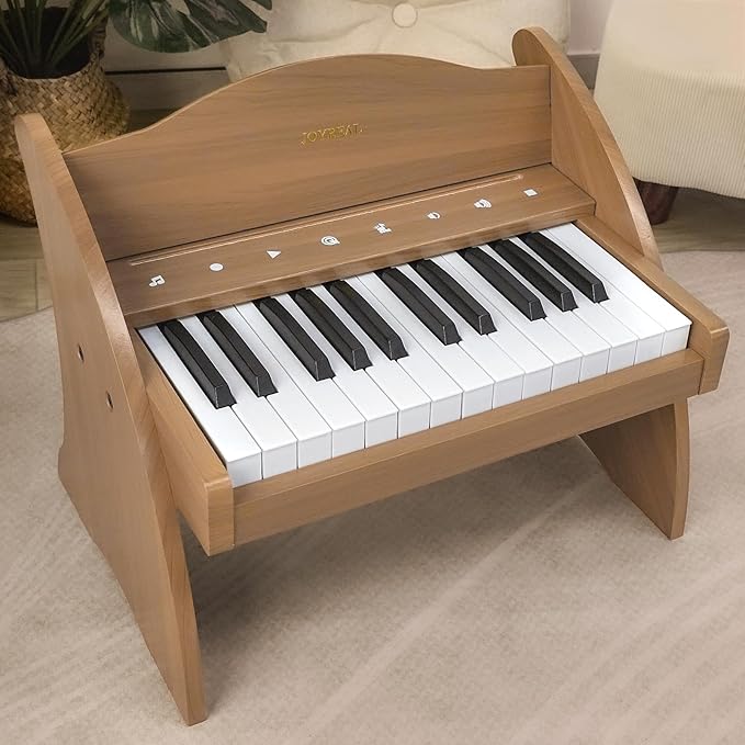 Joyreal Kids Piano Keyboard - 25 Keys Digital Piano Toys with Keyboard Sticker and Touch Sensitive Control Panel,Music Educational Instrument Toy,Wooden Mini Piano Gifts for Girls Boys Ages 3+