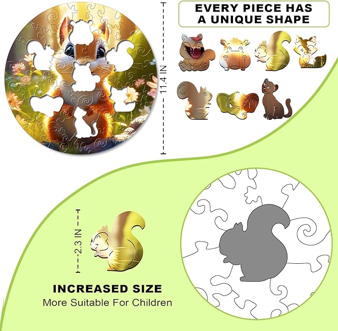 Wooden Jigsaw Puzzles for Kids Ages 4-6, 50 Piece Unique Shape Animal Theme Puzzle - Preschool Learning Educational Toys for Kids 3+, Valentines Day Easter Gifts for Kids Girls Boys (Squirrel)
