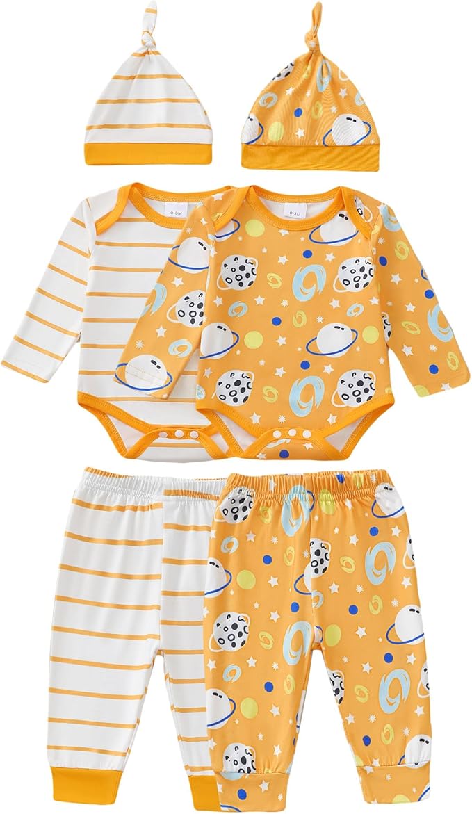 Newborn Baby Boy Clothes Infant Boys Outfits Romper 2-Pack Cute Baby Boy Pants Set Hat 0 3 6 9 12 18 Months