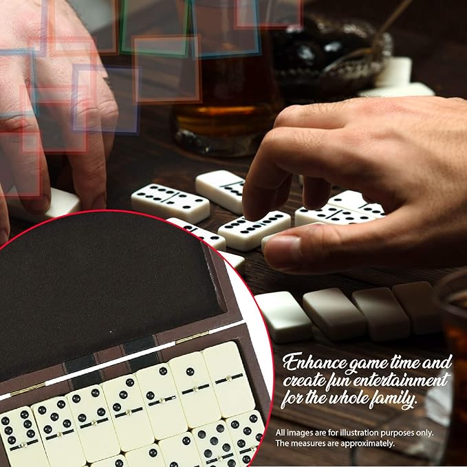 Premium Double 6 Dominoes Set, Jumbo Domino Set with Leather Case, Classic Domino Game for Adults & Kids, Travel-Friendly, Durable & Easy to Read Tiles