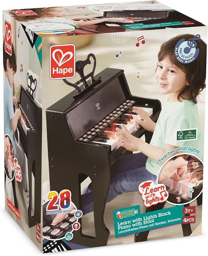 Hape Learn with Lights Black Piano with Stool