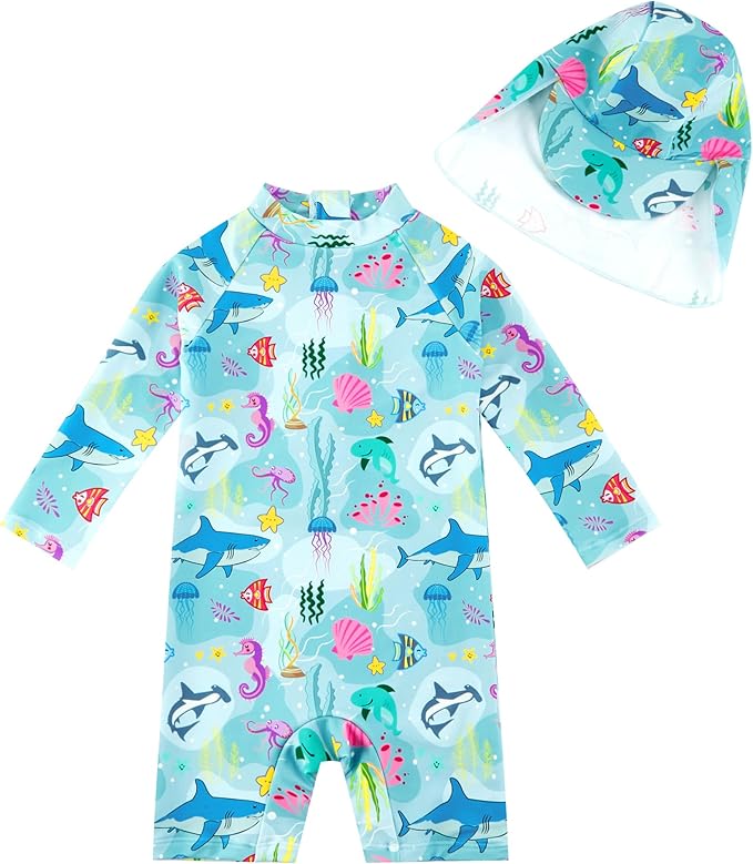 upandfast Baby/Toddler Swimsuit UPF 50+ Sun Protection One Piece Zipper Bathing Suit with Sun Hat Infant Beach Swimwear