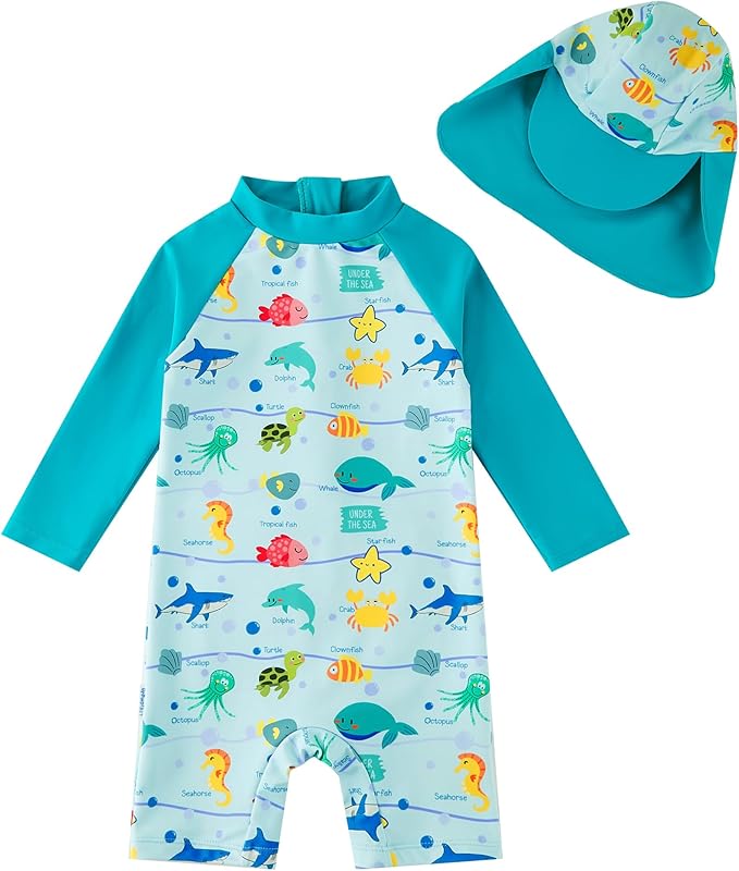 upandfast Baby/Toddler Swimsuit UPF 50+ Sun Protection One Piece Zipper Bathing Suit with Sun Hat Infant Beach Swimwear