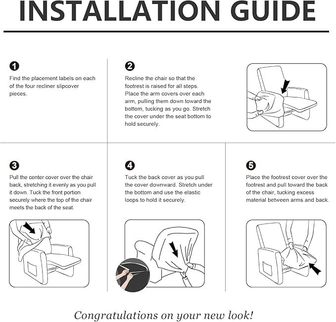 Recliner Chair Covers Leather Look Recliner Cover 4-Piece Slipcovers for Small Reclining Chair Furniture Protector for Kids Dogs Pets Spandex Fabric Washable (1 Small Seater, 02 Brown)