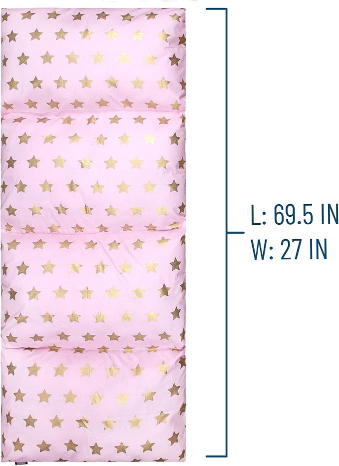 Wildkin Kids Floor Lounger: Ideal for Boys and Girls, Travel-Friendly, Perfect for Sleepovers - Pillow Lounger for Kids, Requires Standard Size Pillows Not Included (Pink and Gold Stars)