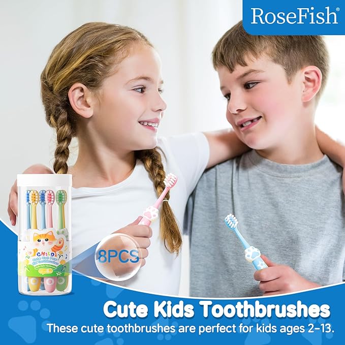 Kids Toothbrush 8 Pack Toddler Toothbrush for 2-10 Yeas Old Soft Children Manual Toothbrush for Clean Teeth Cute Cat Shaped Make Your Baby Love Brushing Teeth Multicolor