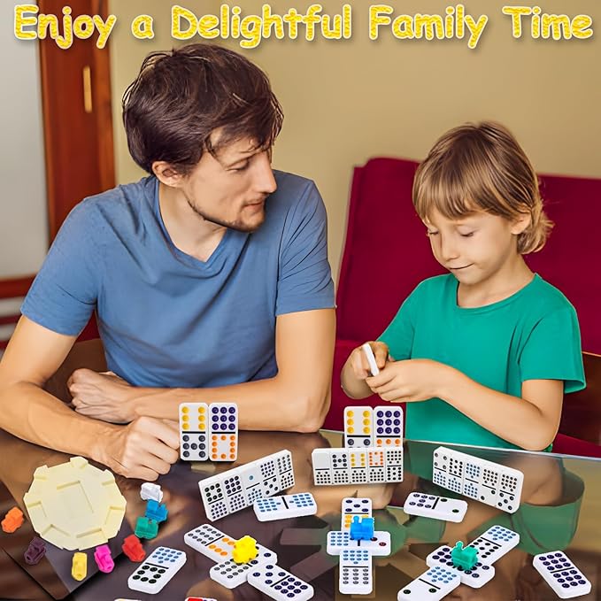 Mexican Train Dominoes Set Double 15,Double Fifteen Dominoes with 136 Tiles,Dot Dominos for Adults Family Board Games with Lightweight EVA Case Portable for Travel Camping