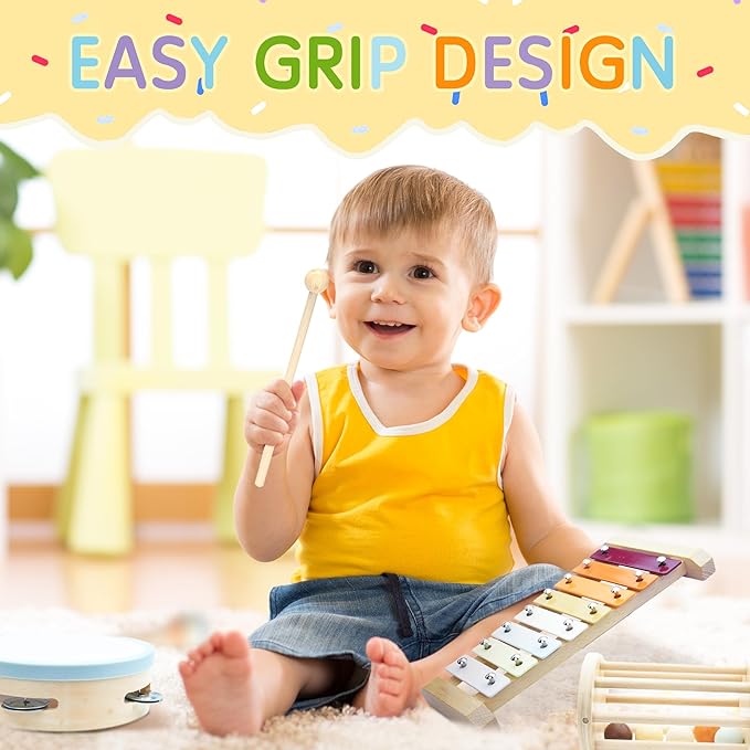 Baby Musical Instruments, Montessori Wooden Toys for Toddlers, Premium Wooden Musical Instrument Set for Kids Preschool Educational, Fun Musical Instruments for Children