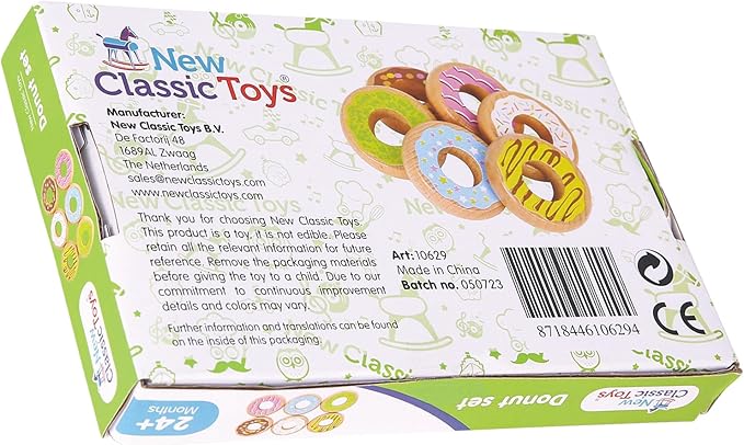 New Classic Toys 10629 Wooden Pretend Play Kids Donuts Set Cooking Simulation Educational Color Perception Toy for Preschool Age Toddlers Boys Girls
