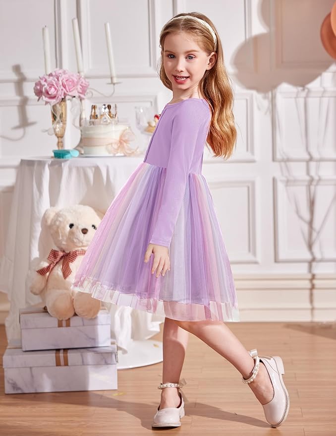 Arshiner Toddler Girls Tutu Dress Long Sleeve Fall Winter Button Front Party Tulle Dresses 2-8Y