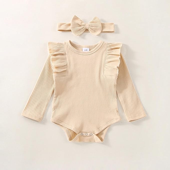 Baby Girl Clothes Newborn Infant Fall Winter Outifts Ribbed Ruffle Long Sleeve Romper Pant Outfit Set 3pcs 0-18Months