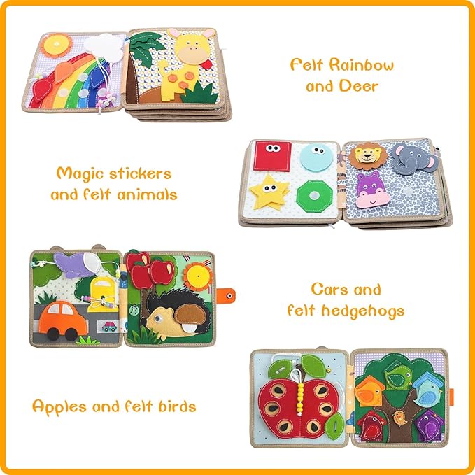 Montessori Busy Book for Toddlers 3, Busy Board Sensory Toys for Toddlers,Montessori Toys for 3+ Year Old Girls Gift,Toddler Travel Activities Educational Toys