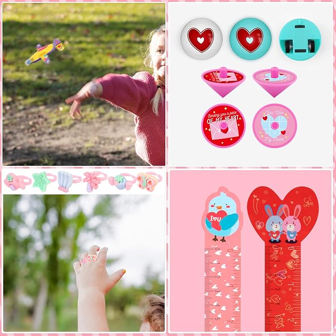 782Pcs Valentine's Day Party Favors Supplies, Heart Glasses Bracelets Stickers Stamper Sticky Hands Tattoo Cards Bulk for Gift Exchange, Photo Props Kids Birthday School Classroom Rewards Prizes