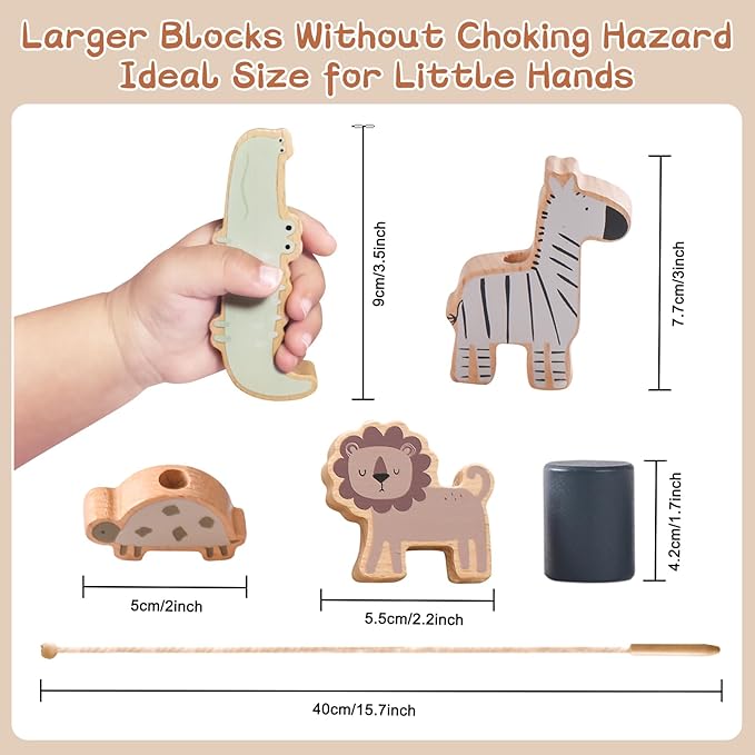 Wooden Animals Threading Toys Lacing Beads for Toddlers 2 3 4 5 Years Old, Stacking Blocks Balance Toy, Educational Preschool Learning Toy, Montessori Activities for Boys & Girls