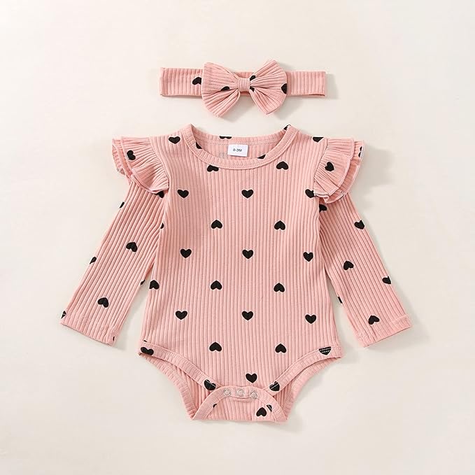 Baby Girl Clothes Newborn Infant Fall Winter Outifts Ribbed Ruffle Long Sleeve Romper Pant Outfit Set 3pcs 0-18Months