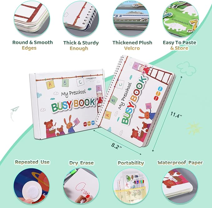 Montessori Busy Book for Toddler, Preschool Learning Activities & Educational Toys, 12 Themes Preschool Workbook Activity Binder, Autism Learning Materials and Travel Toys Books for 2 3 4 5 Year Olds