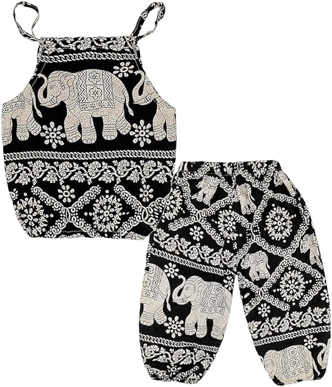 Baby Girls Boho Elephant Tops Harem Pants 2 Piece Outfits