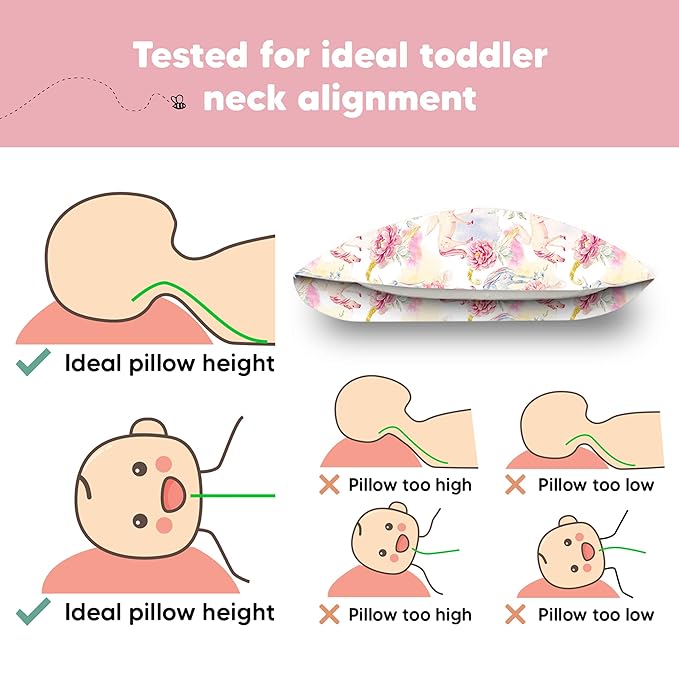 Toddler Pillow with Pillowcase - 13x18 My Little Dreamy Pillow, Organic Cotton Toddler Pillows for Sleeping, Kids Pillow, Travel Pillows, Mini Pillow, Nursery Pillow, Toddler Bed Pillow(Fantasy)