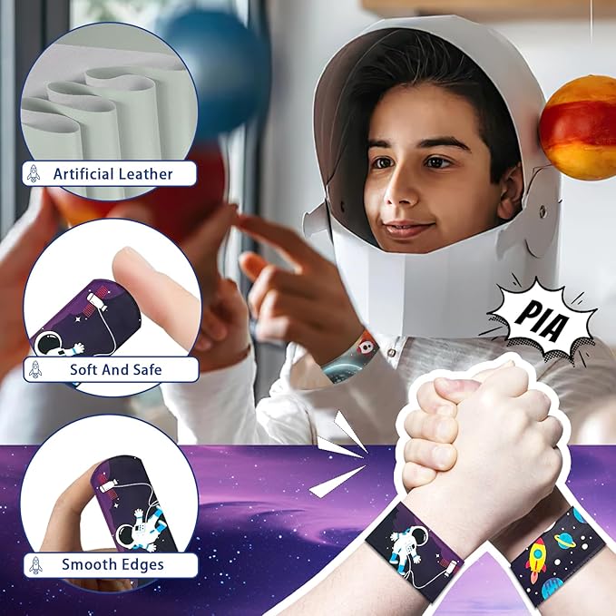 146 Pcs Space Party Favors Set with Space Straws Keychains Slap Bracelet Bookmark Tattoo Stickers Goodie Bags Space Party Supplies Outer Space Birthday Decorations