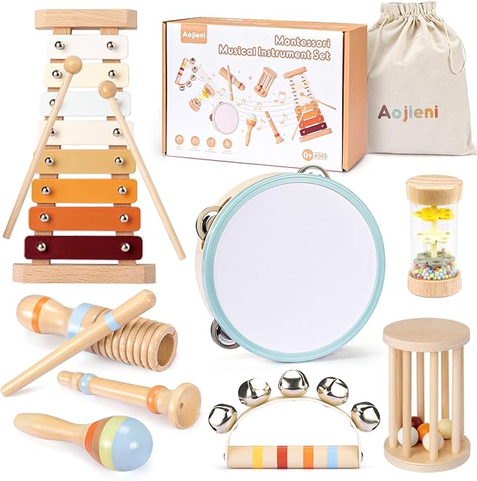 Musical Toys for Toddlers, Montessori Toys for Ages 0+, Wooden Musical Instruments Baby Toys for 1st Birthday, Music Preschool Educational Toys Xylophone for Kids Boy and Girl