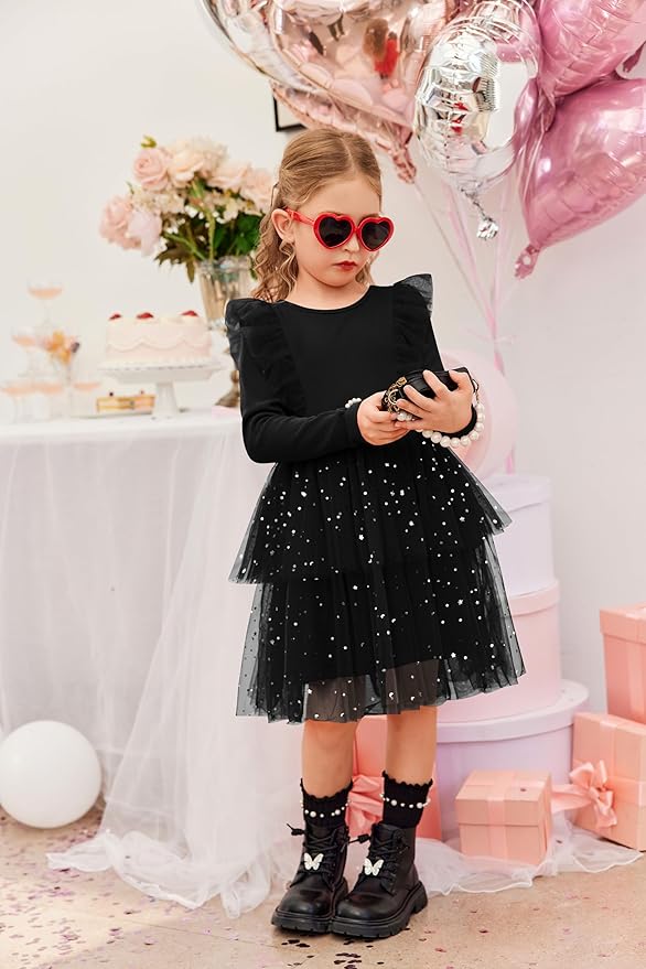 Arshiner Toddler Dress Baby Girls Tutu Tiered Formal Party Sequin Tulle Dresses Fall Winter Clothes for 1-6 Years