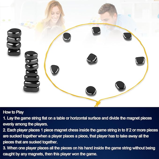 4 Packs Magnetic Chess Game with Stones, Magnetic Chess Game with Rocks, Magnet Game with String, Family Gatherings Board Games for Kids & Adults