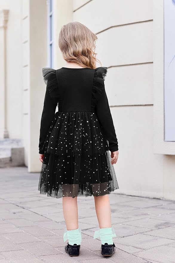 Arshiner Toddler Dress Baby Girls Tutu Tiered Formal Party Sequin Tulle Dresses Fall Winter Clothes for 1-6 Years