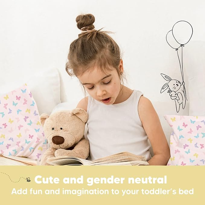 Toddler Pillow with Pillowcase - 13x18 My Little Dreamy Pillow, Organic Cotton Toddler Pillows for Sleeping, Kids Pillow, Travel Pillows, Mini Pillow, Nursery Pillow, Toddler Bed Pillow (Flutter)