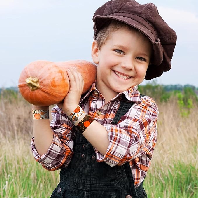 48Pcs Thanksgiving Slap Bracelets Thanksgiving Party Favors for Kids Thanksgiving Gifts for Kids Autumn Maple Leaf Turkey Pumpkin Slap Bracelets for Fall Party Favors Decorations Classroom Prizes