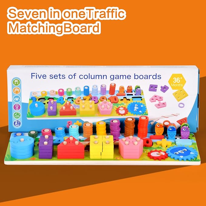 Wooden alphanumeric Shapes Jigsaw Ring Count Classification Toys Math Shapes Building Blocks Toddler Learning Playboard Math Fishing Educational Toys Montessori Educational Toys (color4)