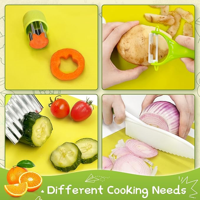 17 Pieces Kids Safe Knife Set for Real Cooking Child-Friendly Plastic Chef Tools Montessori Kitchen Toys for Toddlers with Bright Colors Gifts for Boys and Girls