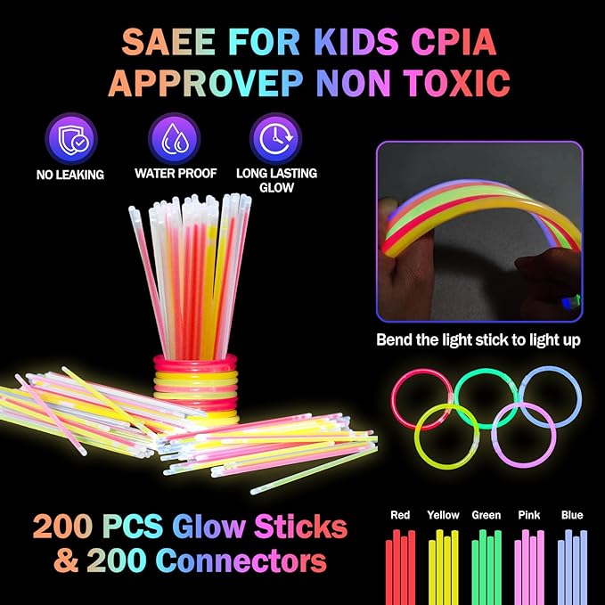 148 PCS Glow in the Dark Party Supplies 12 PCS Foam Glow Sticks 12 PCS LED Glasses 24 PCS Finger Lights 100 PCS Glow Sticks Bracelets Neon Glow Party Favors Christmas Wedding Birthday Concert New Year