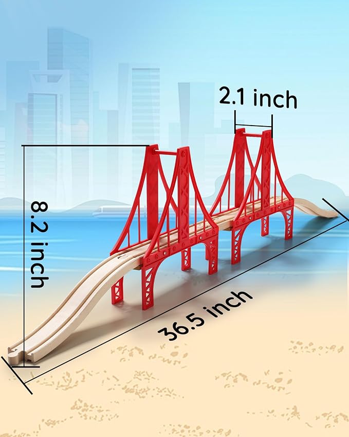 SainSmart Jr. Wooden Train Set Accessories, Double Suspension Bridge Set, Compatible with Brio, Thomas, Melissa and Doug
