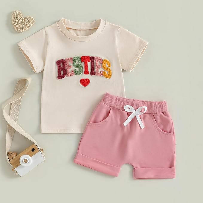 Douhoow Baby Girl Outfits Letter Print Short Sleeve Baby Girl Tops and Toddler Shorts 2 Pcs Girls Summer Clothes