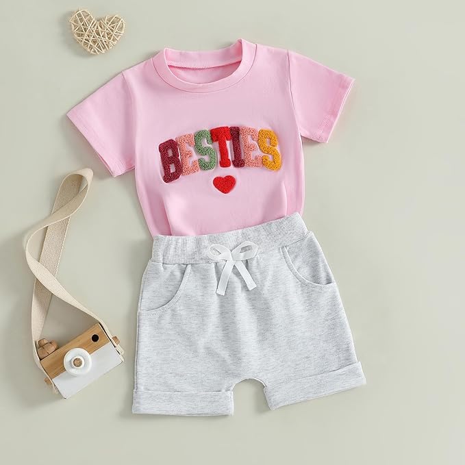 Douhoow Baby Girl Outfits Letter Print Short Sleeve Baby Girl Tops and Toddler Shorts 2 Pcs Girls Summer Clothes