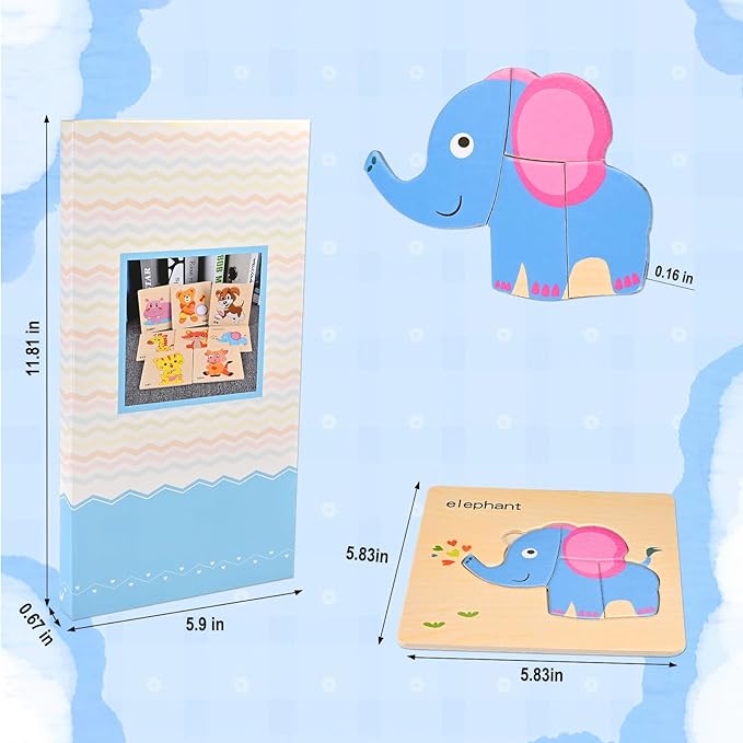 8pcs Wooden Puzzles for Toddlers 1 2 3 4, Toddler Puzzles Ages 1 2 3 4, Montessori Educational Jigsaw Toys Puzzles Christmas Birthday Gift for Kids Girl Boy 1-4 Year Old (Zoo Animals)