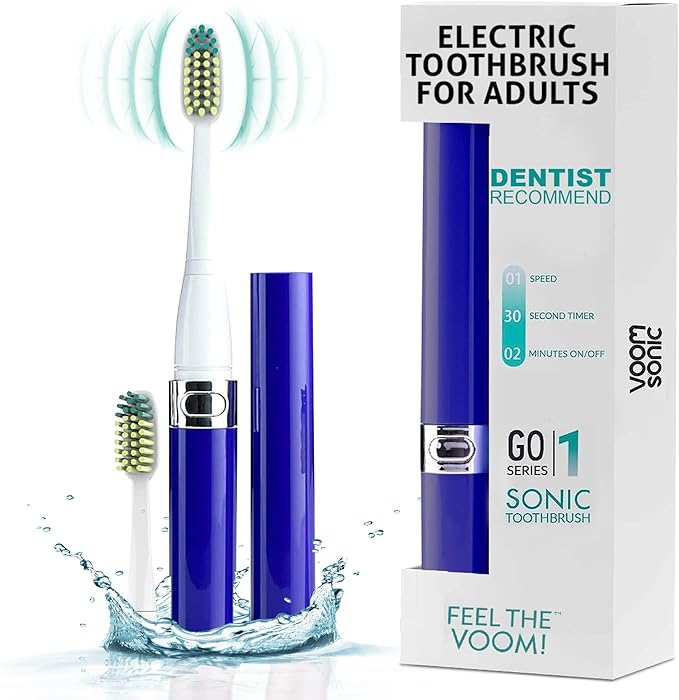 Voom Sonic Go 1 Series Travel Electric Toothbrush | Travel Toothbrushes - Battery Operated Toothbrush for Adults & Kids, Dentist Recommended Toothbrush, Portable w/ 2 Minute Timer (Royal Blue)
